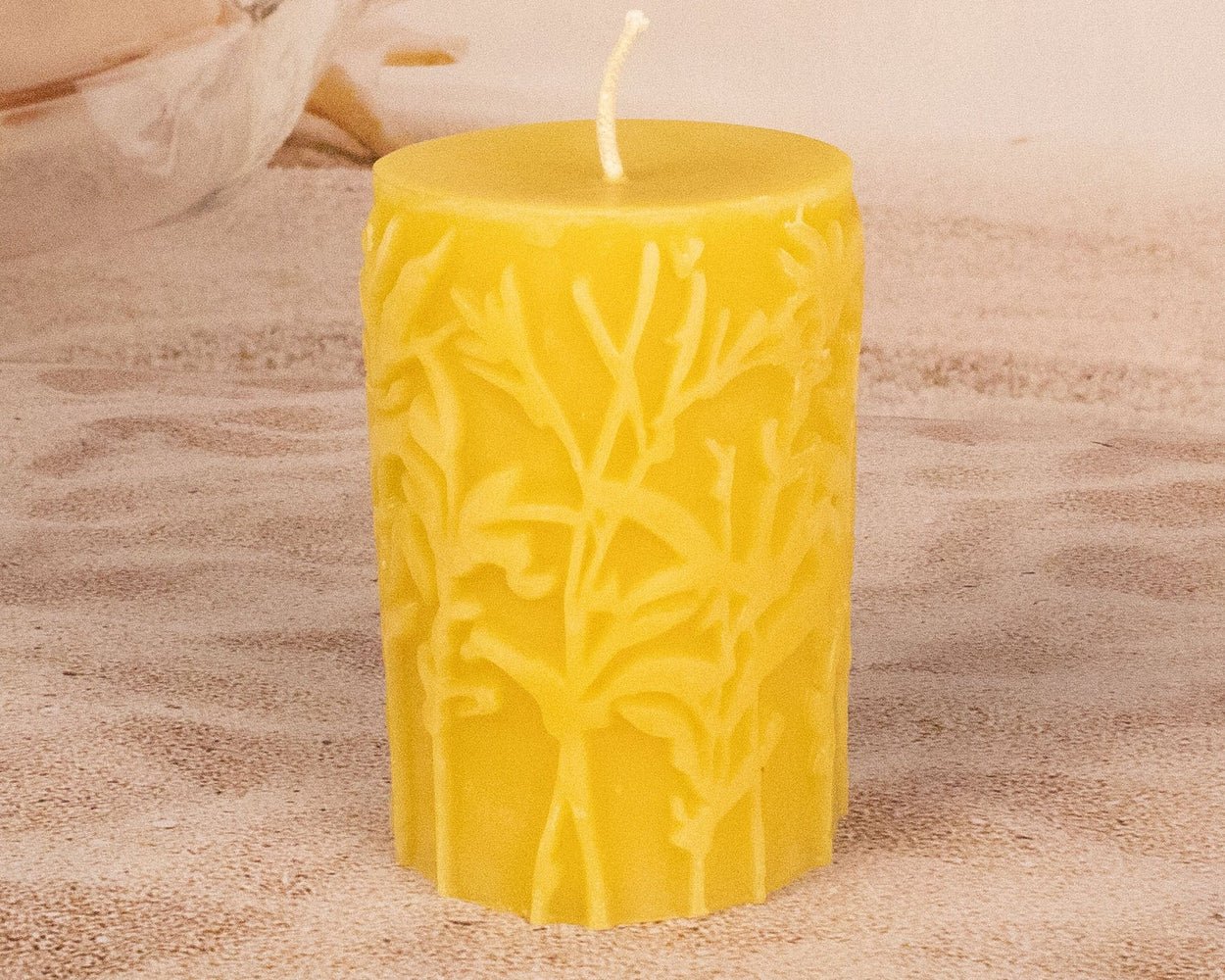 Wild Meadow Beeswax Pillar Candle - 4" – Embossed
