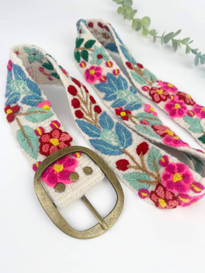 Wildberry Embroidered Wide Belt – Cream belt
