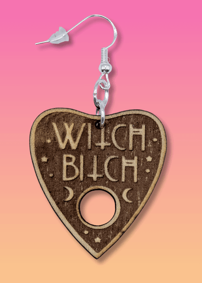 Witch Bitch Planchette Wooden Earrings