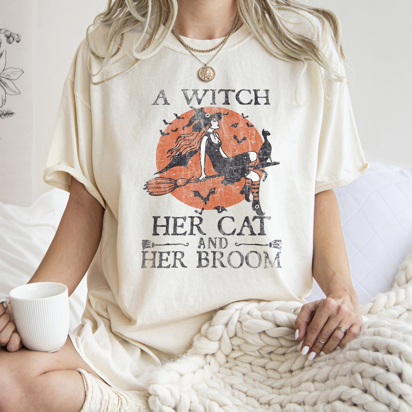 A Witch, Her Cat And Her Broom Retro - Comfort Colors Tshirt